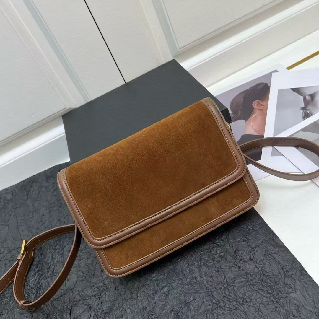 Women's Genuine Suede Leather Crossbody Vintage Retro Box Postman Shoulder Bag, Designer Fashion Handbag, Brand Purse, Winter Square Messenger Ba