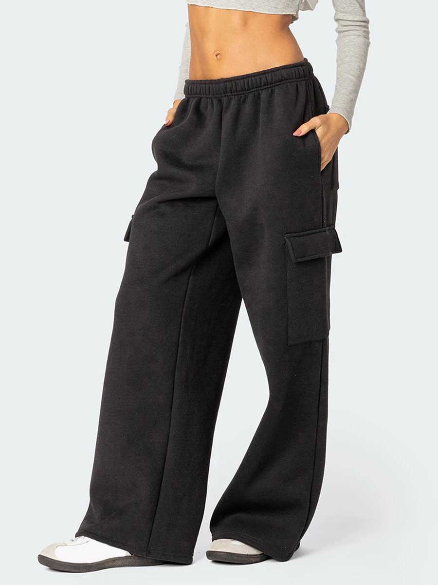Women s Causal Drawstring High Waist Baggy Straight Wide Leg Sweatpants Yoga High Waisted Solid Color Loose Trousers with M240918
