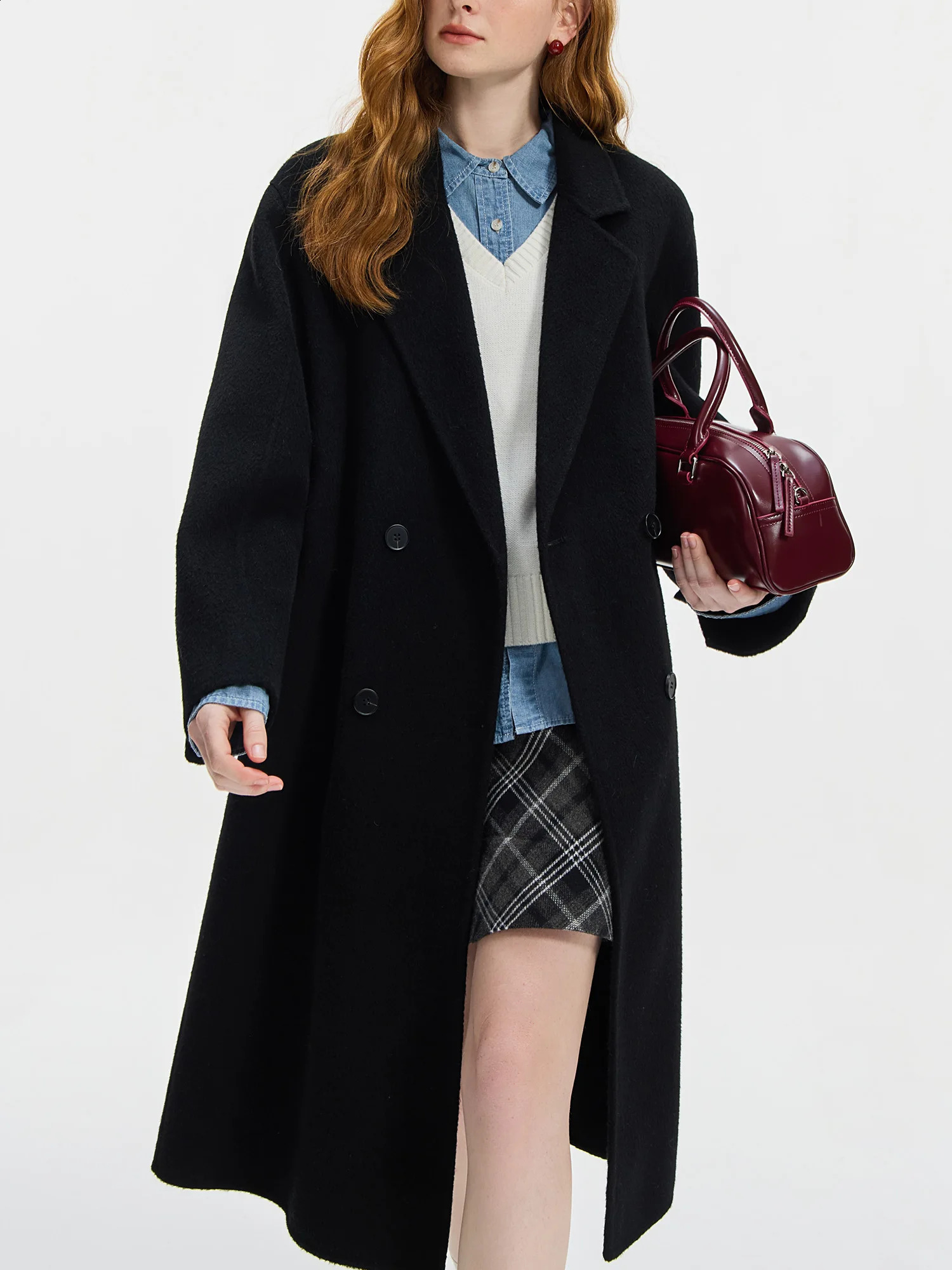 FSLE Womens Double-faced Woolen Coat Winter Vintage Style Alpaca Wool Versatile Casual Thick Coat For Women 24FS14216 240911