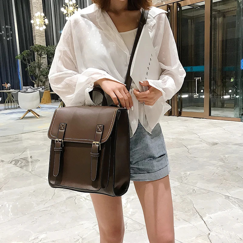Retro backpack womens Pu leather bag fashion school girl highquality casual shoulder Sac A Dos 240913