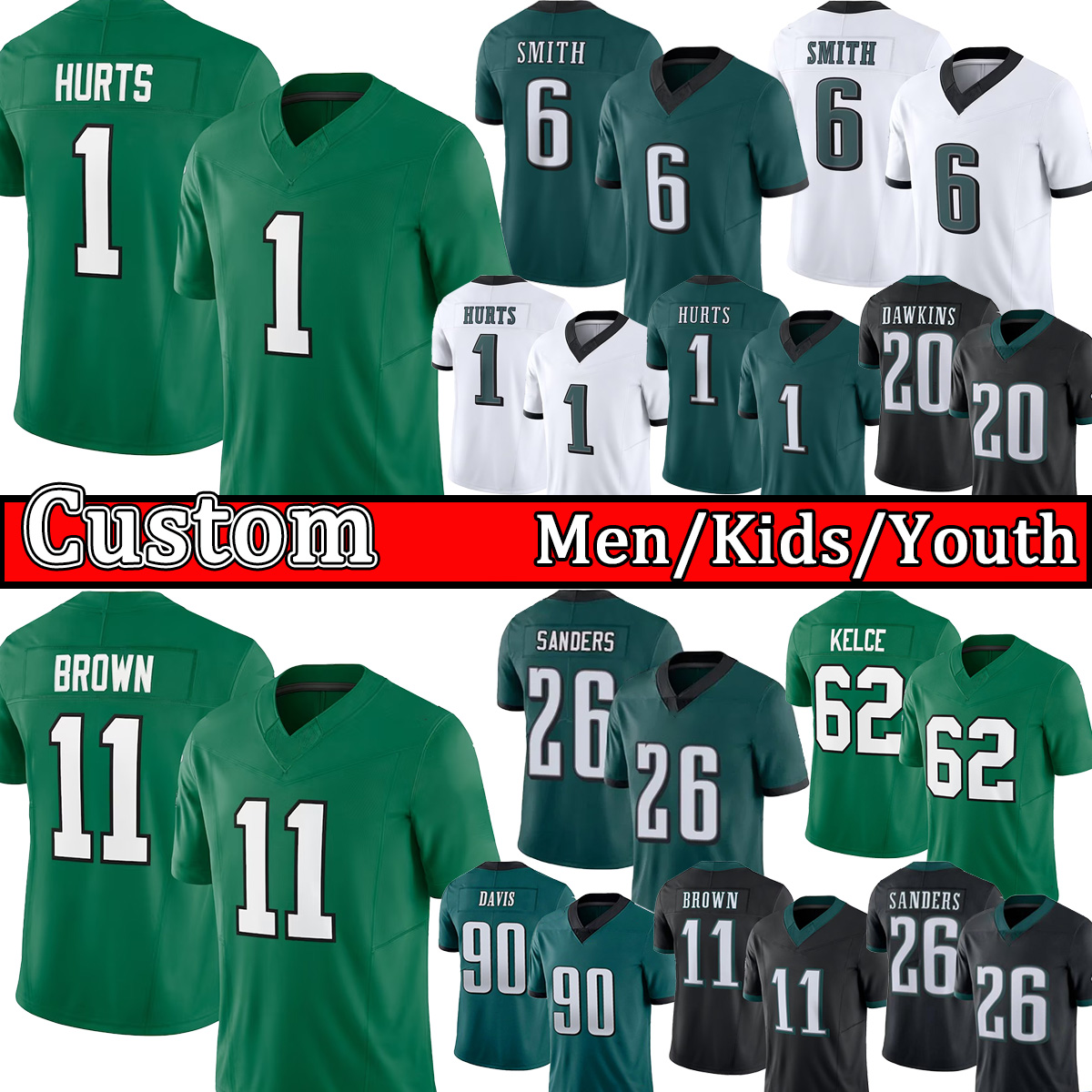 Saquon Barkley Jalen Hurts Eagleslies Football Jersey A.J. Brown Custom Stitched Jason Kelce DeVonta Smith Brian Dawkin Goedert Davis Mens Women Kid Youth Jerseys