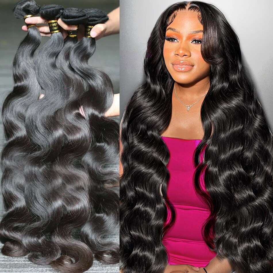 Sophianna 30 Inch Body Wave Bundles Wigs 100% Brazilian Virgin Remy Human Hair Natural Black For Women
