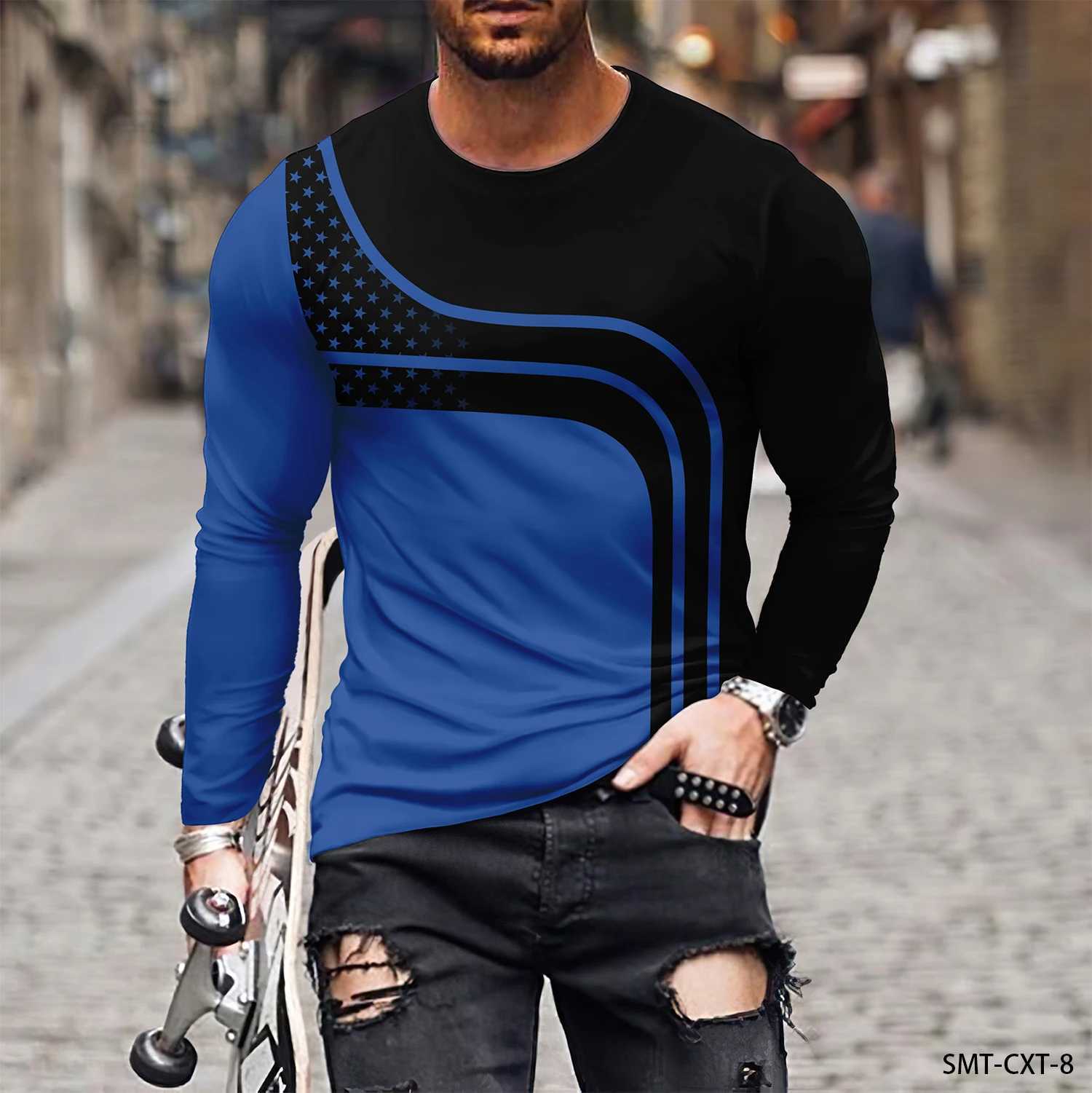 Retro Eagle Pattern 3d Print Summer Mens Round Neck T-shirt Casual Long Sleeve T-Shirt Oversized Pullover Fashion Men Clothing Z240918