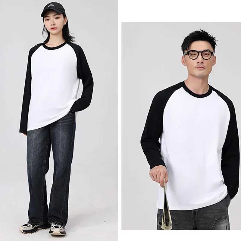 Pure Cotton Y2k Mens T Shirt Long Sleeve Spring and Autumn Sweatshirt Solid Round Neck Tees for Men Women Raglan Casual Tshirt Z240918