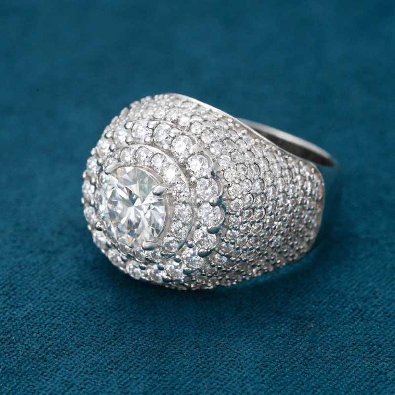 Hip Hop VVS D Color Moissanite Bling Mens Cluster Double Halo Signet Ring With 925 Sterling Silver Pass Diamond Tester GRA A