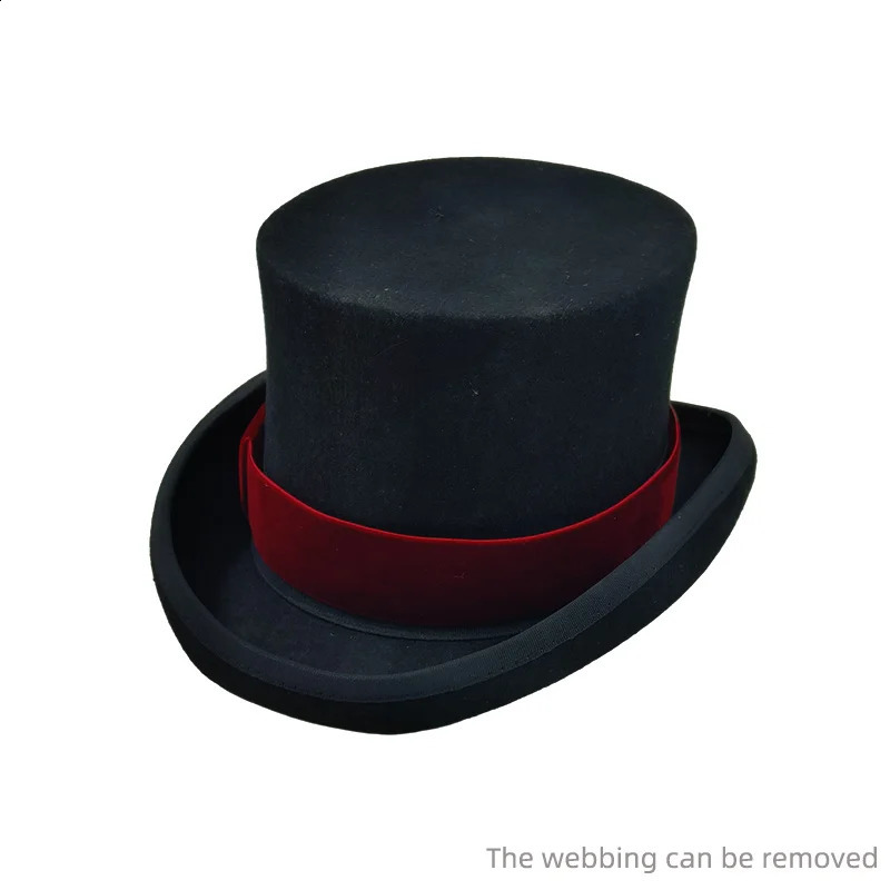 Fedoras Wool Magic high hat British black jazz top male court gentleman flat felt Webbing sombrero de copa 240906
