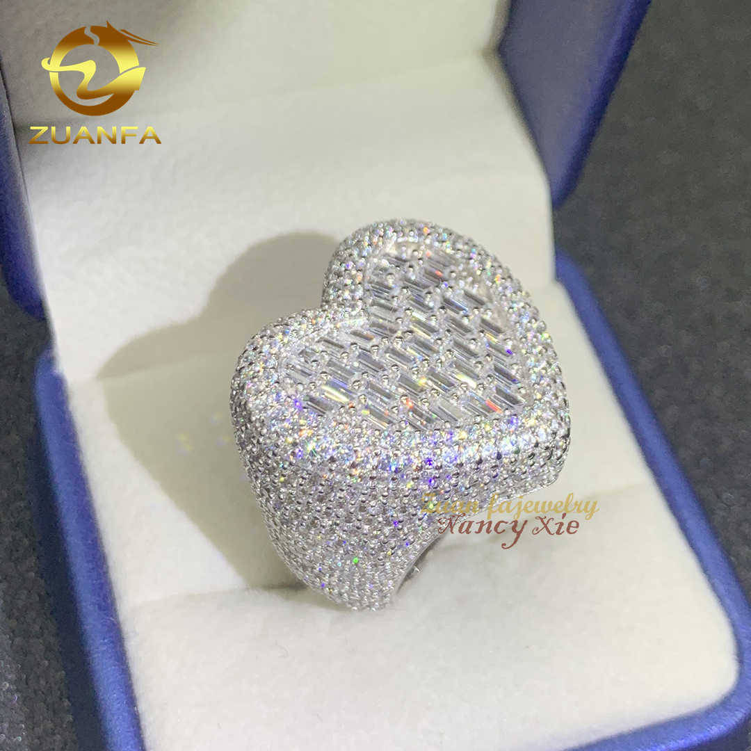 Pass diamond tester new arrivals bling heart design s925 sterling silver vvs moissanite diamond iced out mens rings