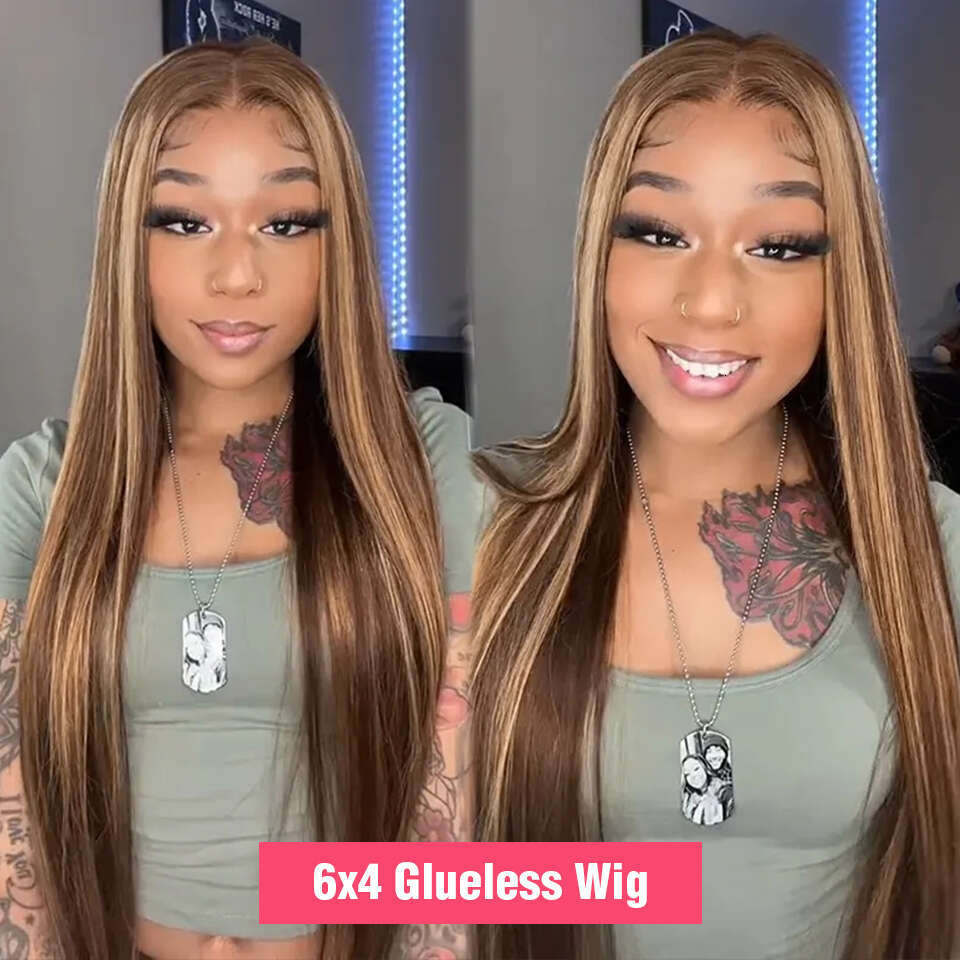 Highlight Glueless Wig Ready To Wear And Go Preplucked Straight 13X4 HD Lace Frontal Colored Human Hair Wigs On Sale