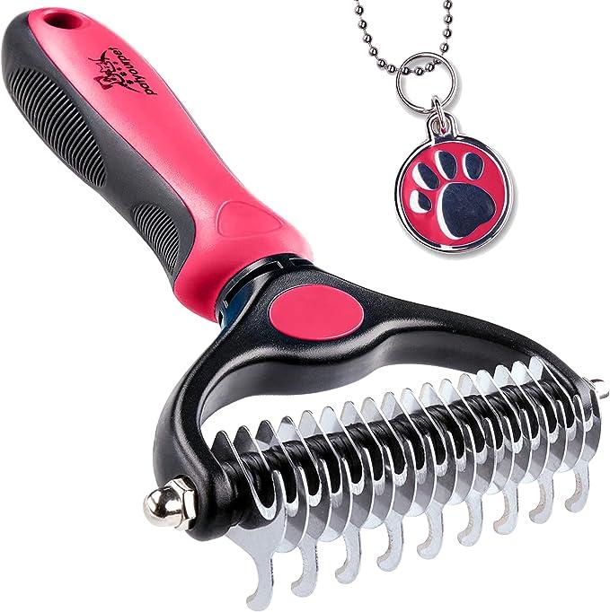 Pat Your Pet Deshedding Brush - Double-Sided Undercoat Rake for Dogs & Cats - Shedding Comb and Dematting Tool for Grooming, Extra Wide
