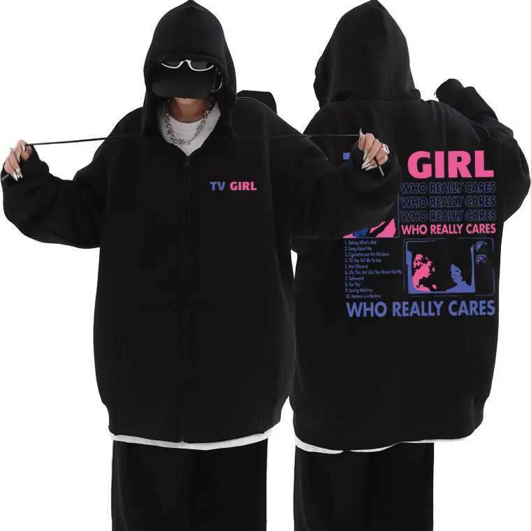 TV Girl Who Really Cares Music Album Zipper Hoodie Unisex French Exit Album Zip Up Jacket Men Women Vintage Oversized SweatshirtX240918