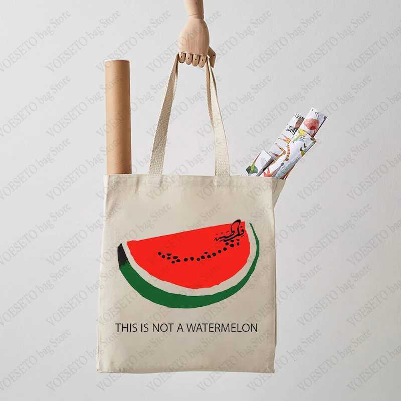 This Is Not A Watermelon Pattern Tote Bag Canvas Shoulder Bags for Against War Womens Reusable Shopping Bag Best Gift for Peace Z250224