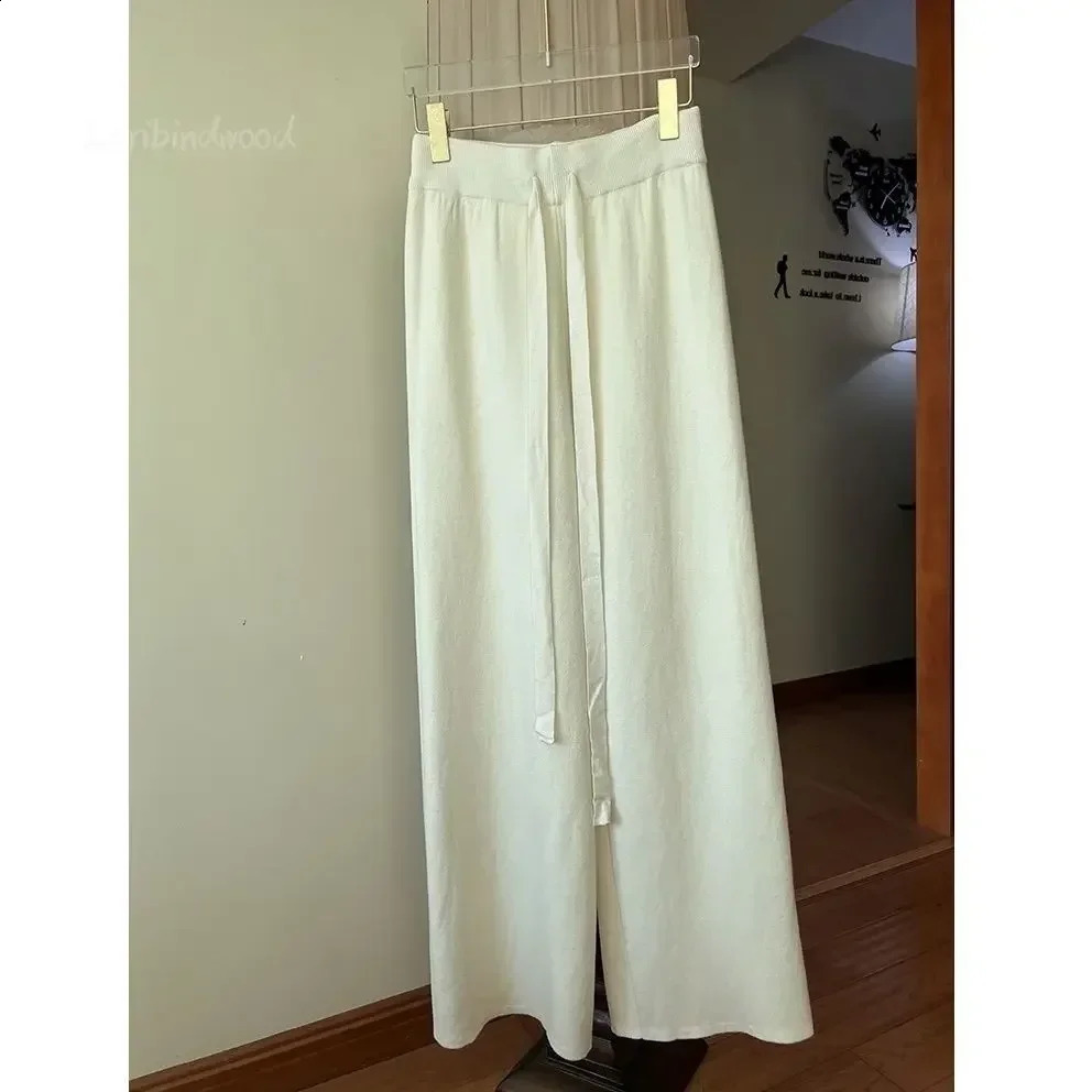 Ultra thin and simple knitted wide leg womens autumn winter high waisted mop pants thick casual straight 240914