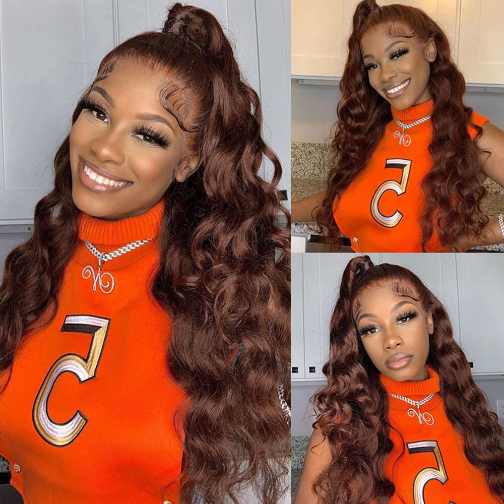13X4 Chocolate Brown Body Wave Front HD Transparent Lace Frontal Wig Preplucked Colored Human Hair Wigs 200%