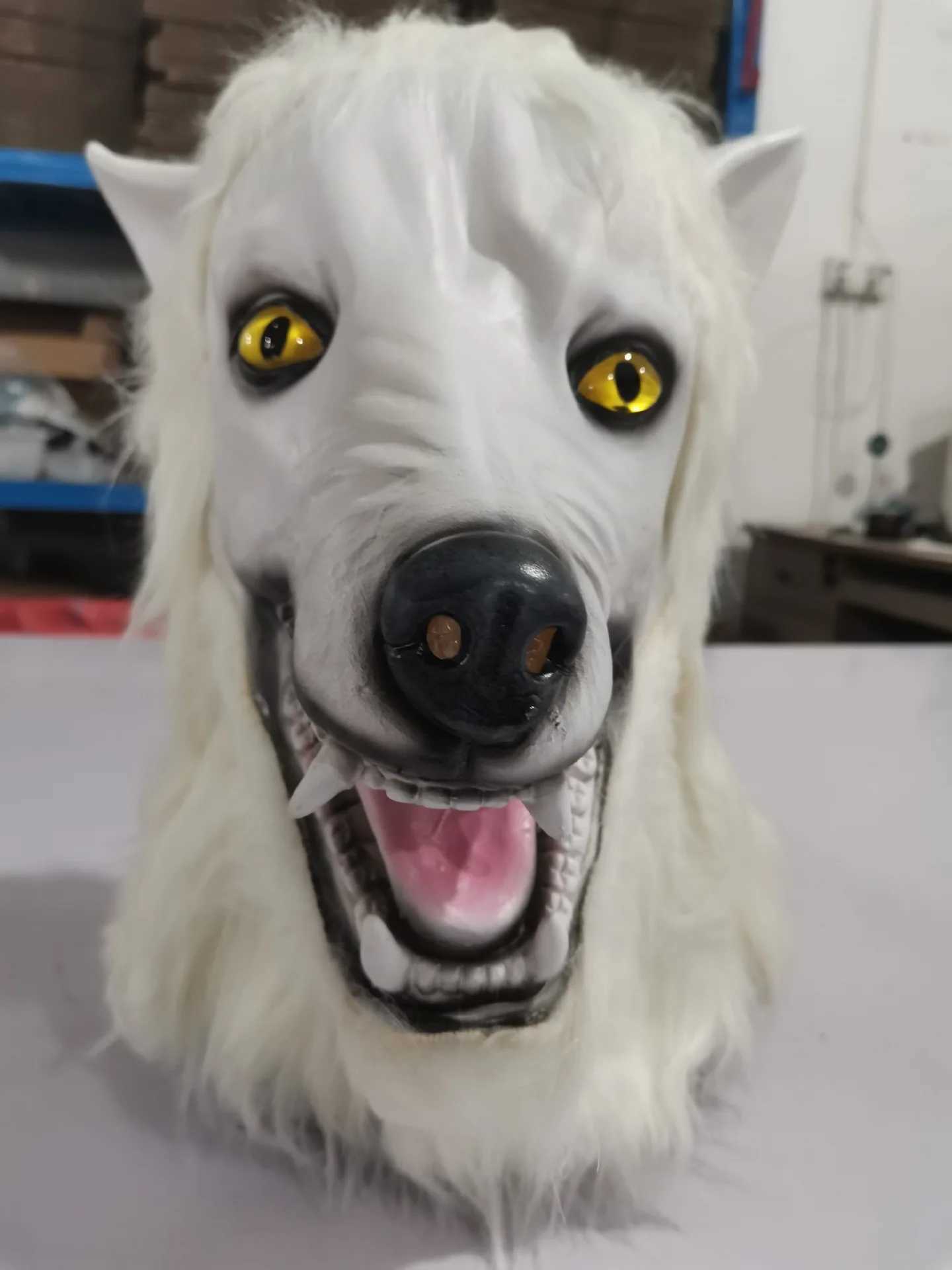 Halloween Toys Glowing Plush Gray Wolf Dog Mask Eyes Glow Models Party Halloween Props White Wolf HeadgearL240910