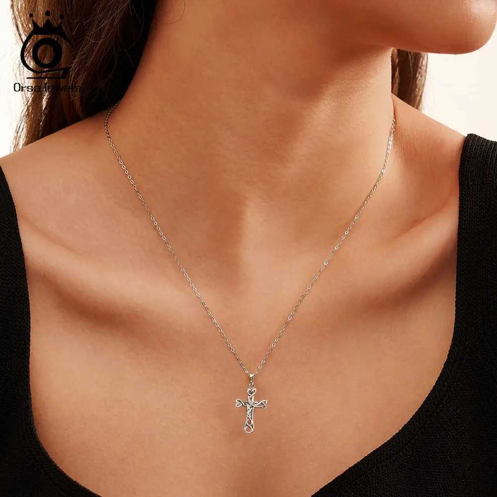 ORSA JEWELS Real 925 Pure Silver Cross Pendant Necklace Minimalist Celtic Knot Fashion Gothic Punk Jewelry SAPN43 W240918