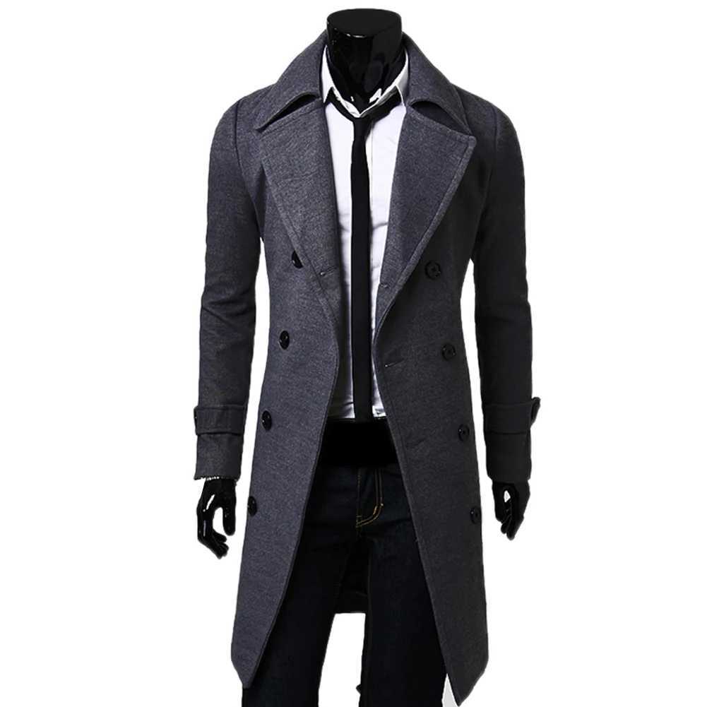 Mens TrenchCoat solid color long sleeved lapel button ultra-thin set jacket mens long jacket XXXL W240918
