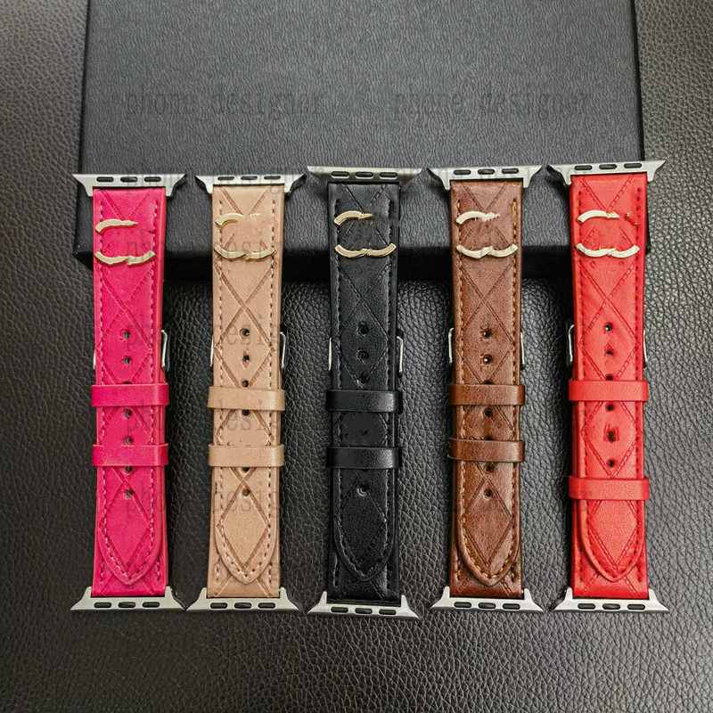 Designer Luxury Leather Watch Band For Apple iWatch strap 3 4 5 6 SE 7 Series 44mm 45mm 41mm 40mm 42mm 38mm Wristband Bracelet Women Men Smart Straps PY0C
