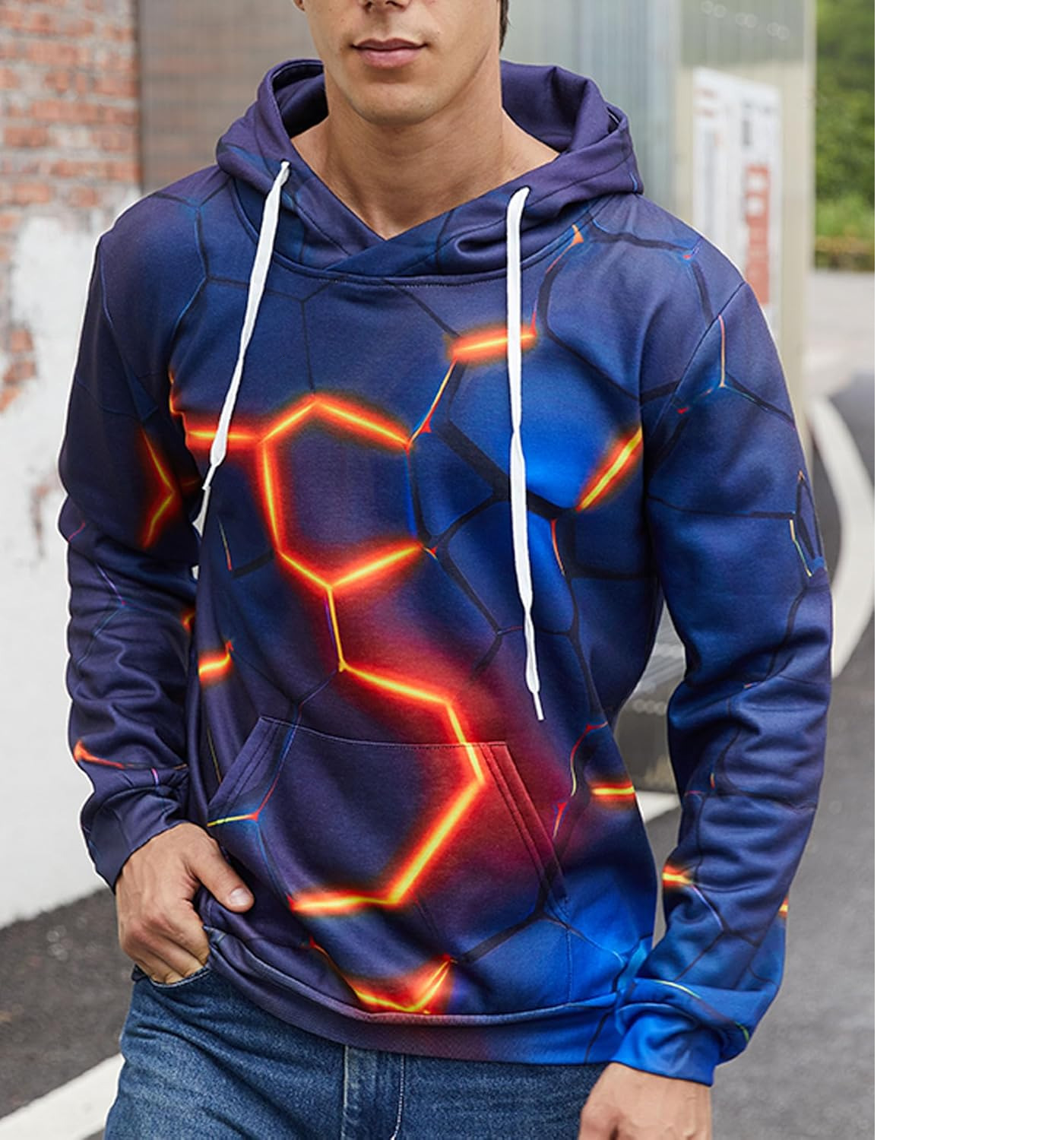 Hoodie for Mens Womens Unisex Cool 3D Liner Hoodies Upgrade Quality Pullover Novelty Print Sweatshirt With Front Pocket Graphic