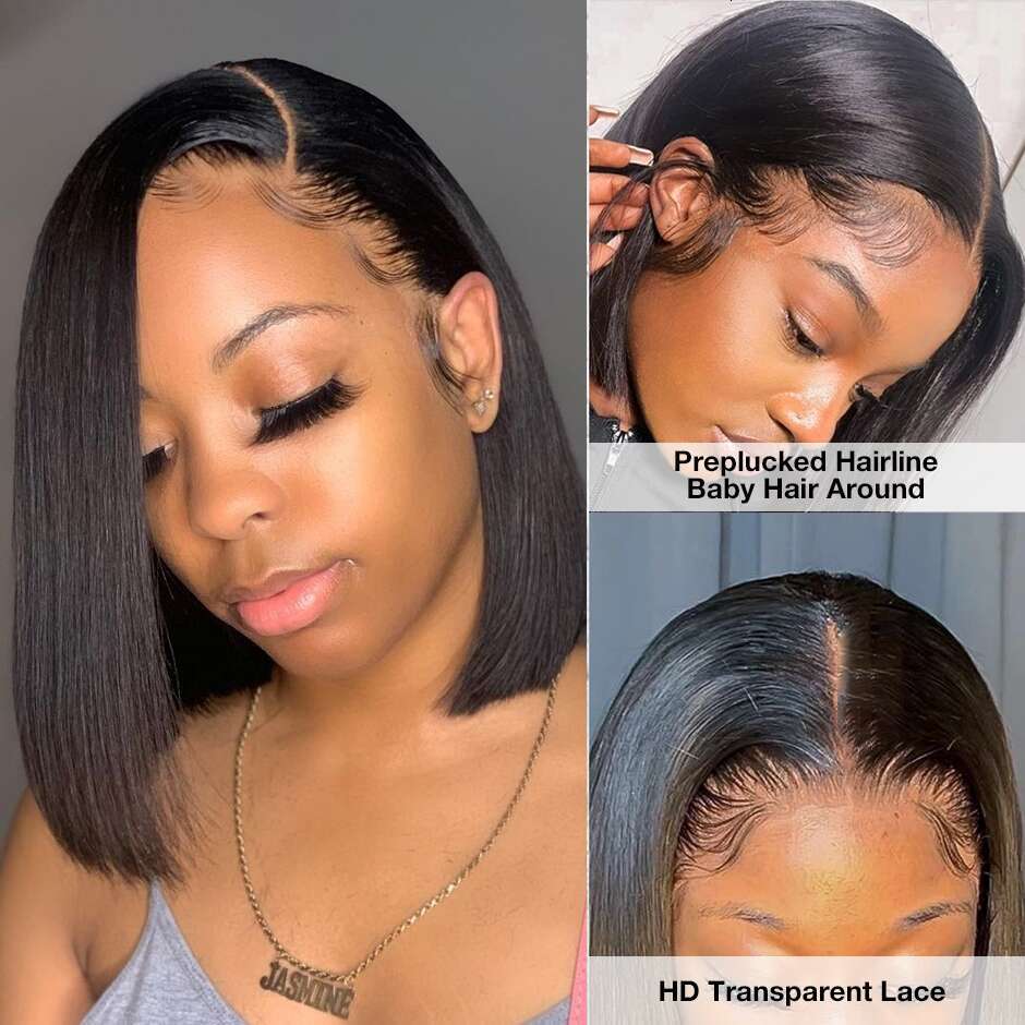 Bone Straight Bob Front For Women Pre Plucked 13X4 Transparent Lace Frontal Wig Short Wigs Human Hair