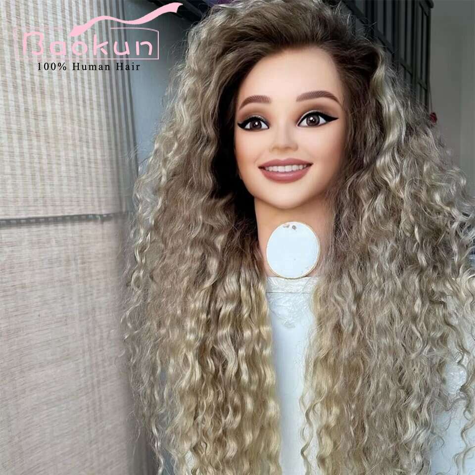 13X4 Ash Blonde Curly Front Preplucked 13X6 HD Human Hair Lace Frontal Wig Brazilian Glueless Wigs For Women