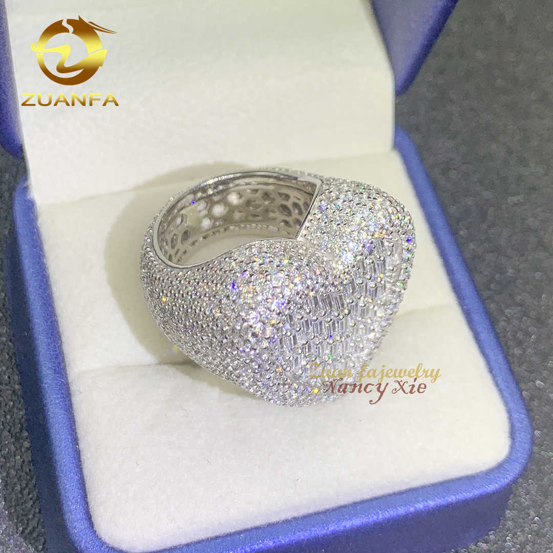 Pass diamond tester new arrivals bling heart design s925 sterling silver vvs moissanite diamond iced out mens rings