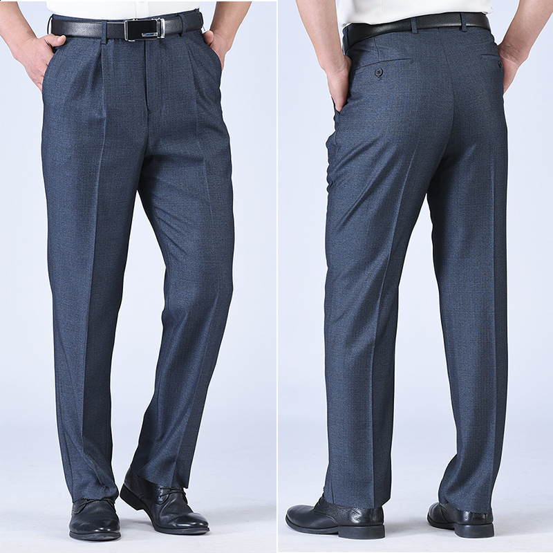 Mens Grey Dress Pants Formal Business Classic Suit Casual Man Office Work Slim Fit Male Trousers 240806
