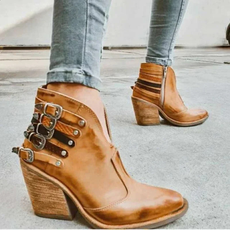 Womens fashion boots waterproof short boots high heels slip on unisex ankle winter boots Plus size 43 Botas Femininas 2024 240919