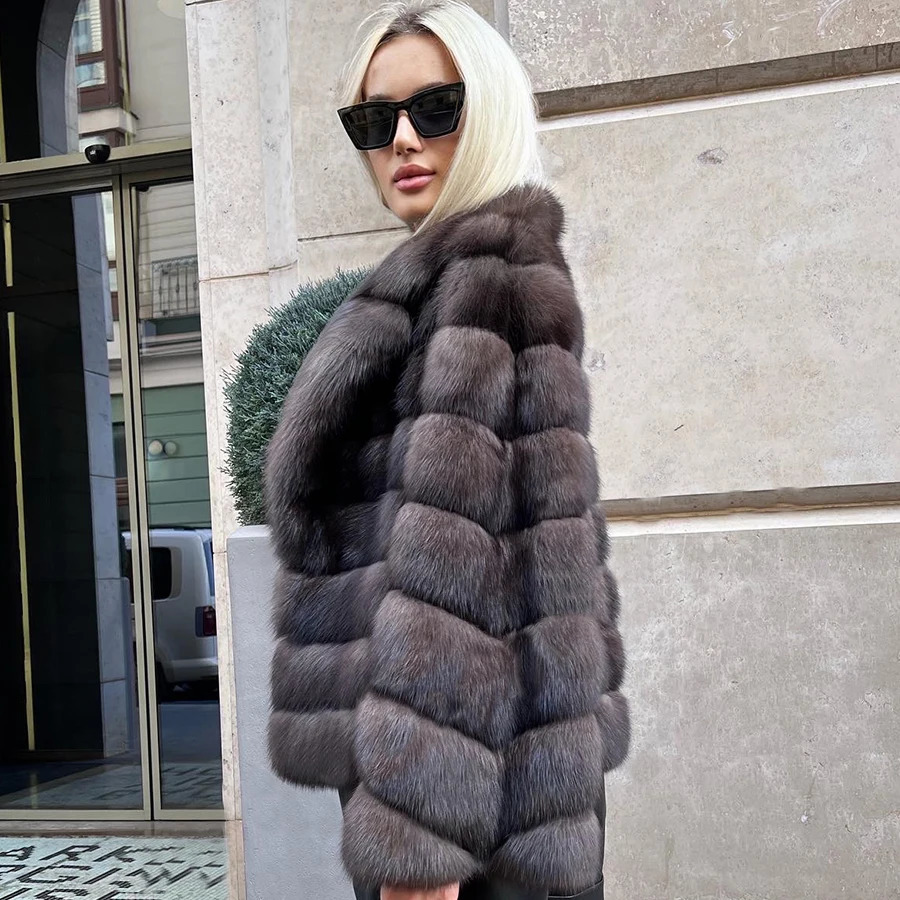 Real Fox Womens Woolen Leather Jacket Winter y High Quality Warm for Sale 240911