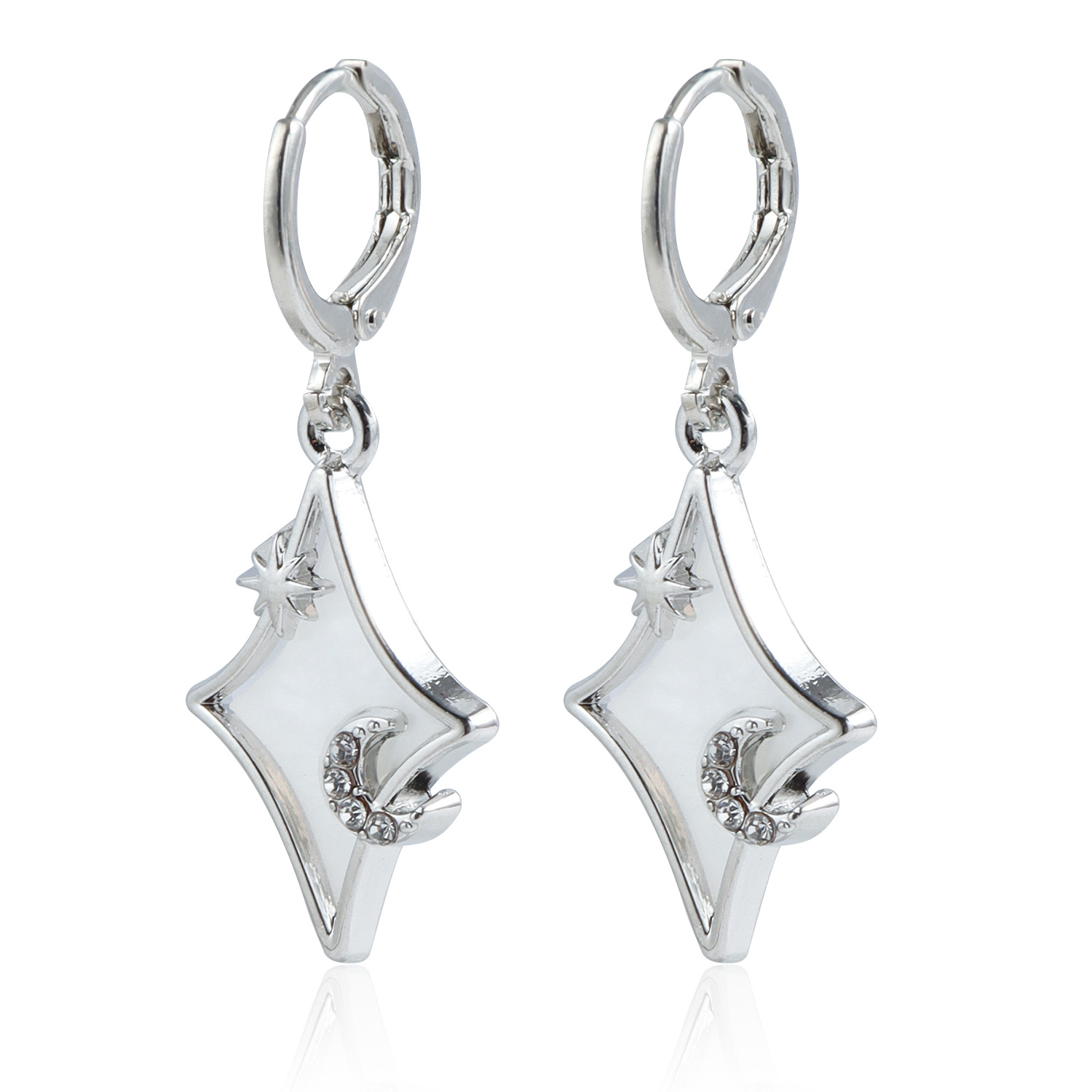 Star Moon Crystal Hoop Earrings Silver Plated Stainless Steel Dangle Earring Women Party Birthday Wedding Vintage Jewelry Gifts