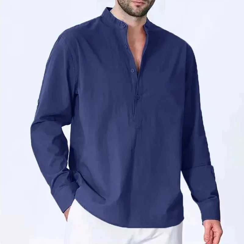 Hawaiian T-Shirts New Mens Cotton Linen Shirts for Men Casual Lightweight Shirts Long Sleeve Crew Henley Beach Shirts Z240918
