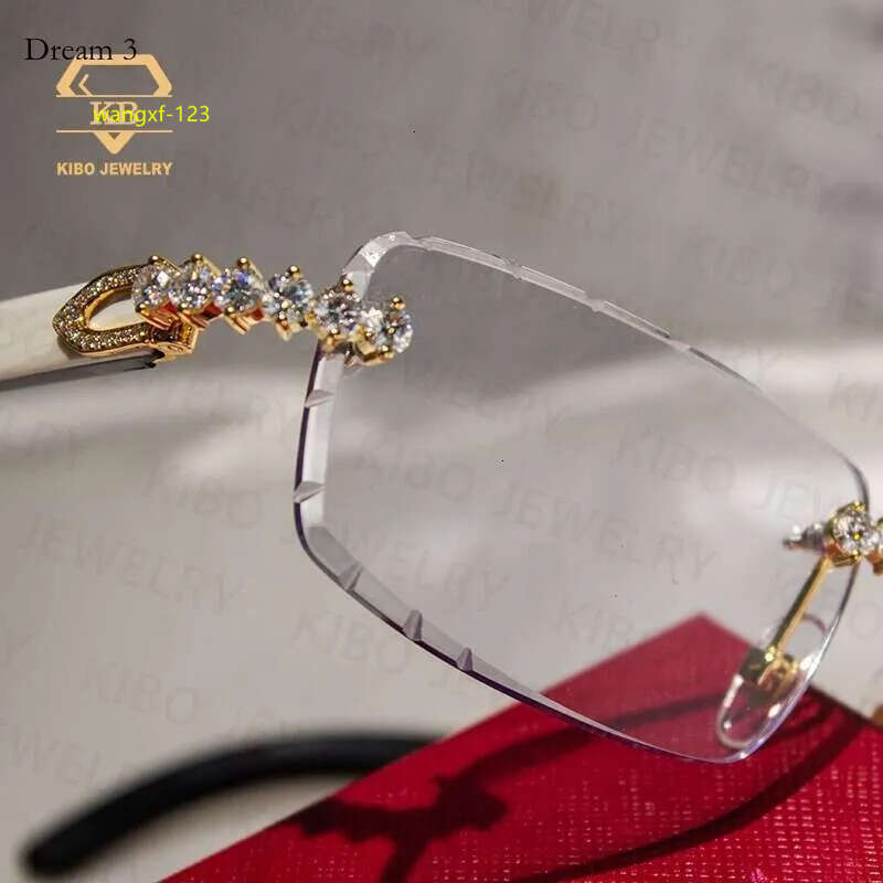 Pass Tester Buffalo Horn Cut Rimless Glasses VVS Moissanite Dia Iced Out Sunglasses For Men Women