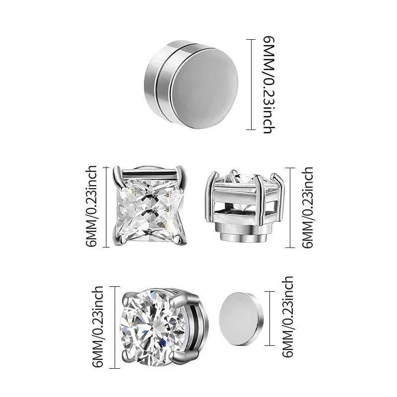 1/3Pairs 6MM Crystal Magnetic No-Pierce Stainless Steel Stud Earrings for Men Punk Zircon Magnet Earrings Non Piercing JewelryX240918