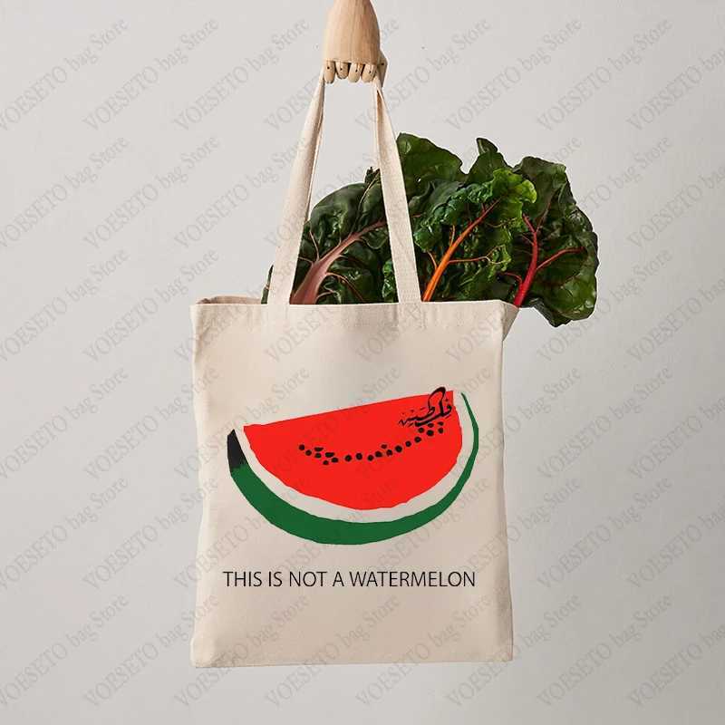 This Is Not A Watermelon Pattern Tote Bag Canvas Shoulder Bags for Against War Womens Reusable Shopping Bag Best Gift for Peace Z250224