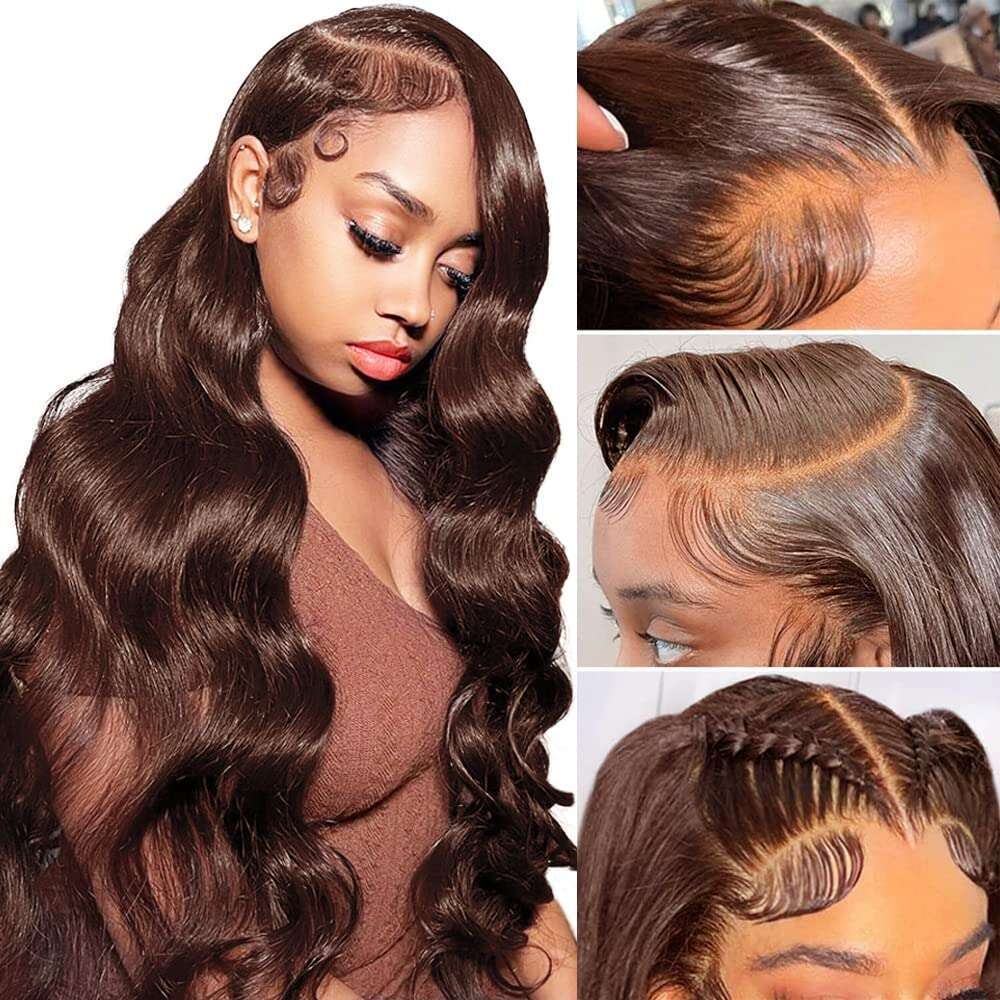 13X4 Chocolate Brown Body Wave Front HD Transparent Lace Frontal Wig Preplucked Colored Human Hair Wigs 200%