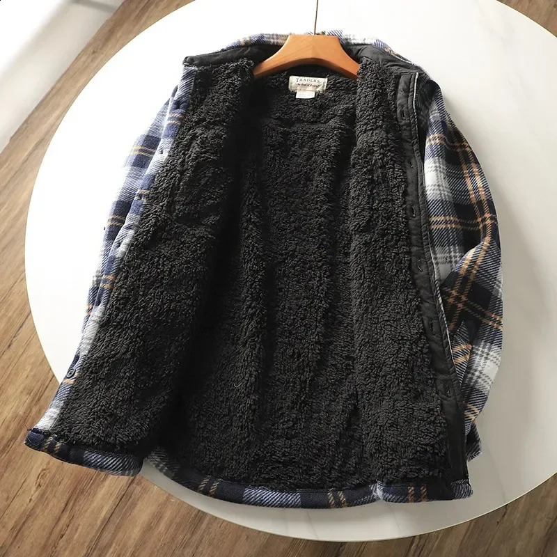 Mens winter wool linen warm plain weave shirt jacket casual long sleeved flannel plaid shirt mens western denim button chemistry 240914