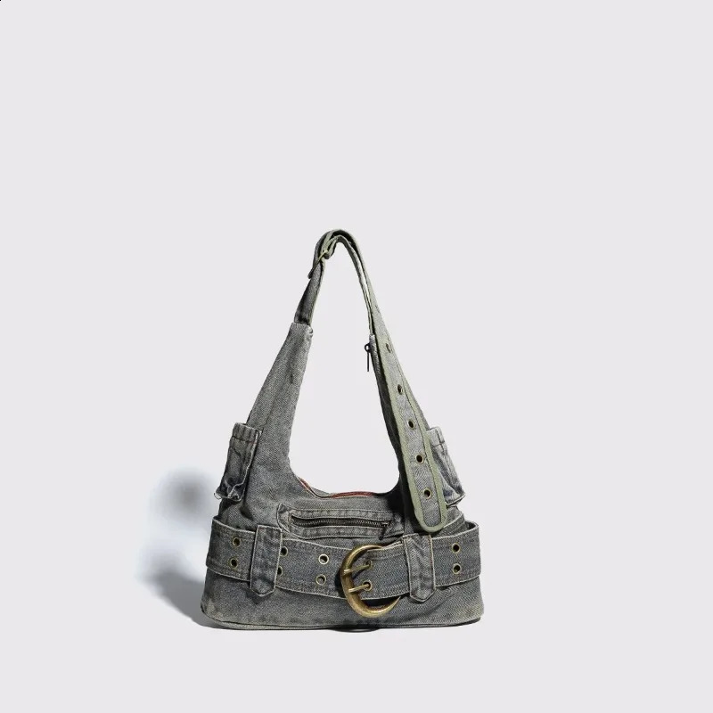 Washed Denim Womens Shoulder Bag Ladies Fashionable Trend Underarm Bag Woman Casual and Versatile Commuting Handbag 240909