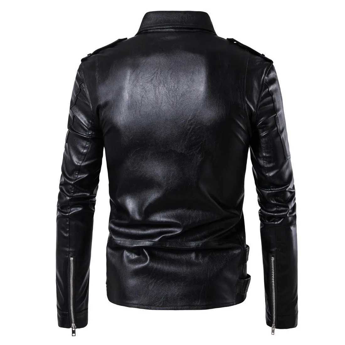 Mens PU leather jacket motorcycle leather fashionable leather jacket ultra-thin suitable for outerwear PU jacket mens windproof motorcycle jacket W240