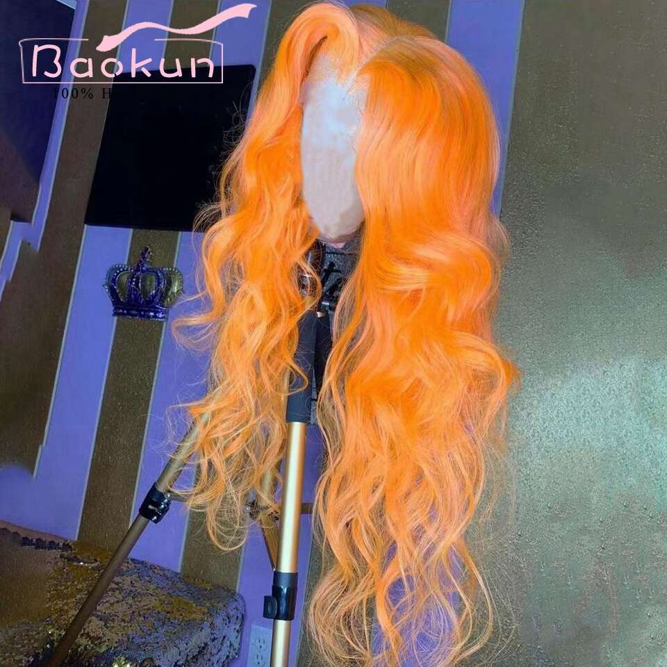 Pre Plucked 13X4 Orange Front Human Hair Colored Loose Wave 13X6 HD Frontal Wig Transparent Lace Wigs For Women