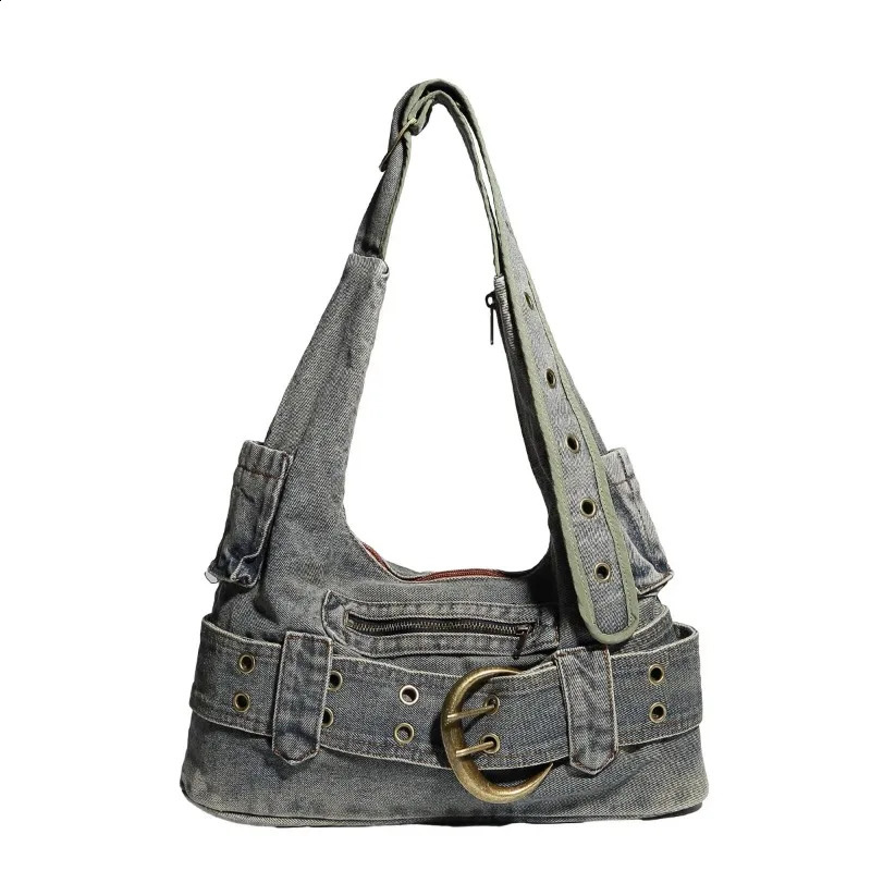Washed Denim Womens Shoulder Bag Ladies Fashionable Trend Underarm Bag Woman Casual and Versatile Commuting Handbag 240909