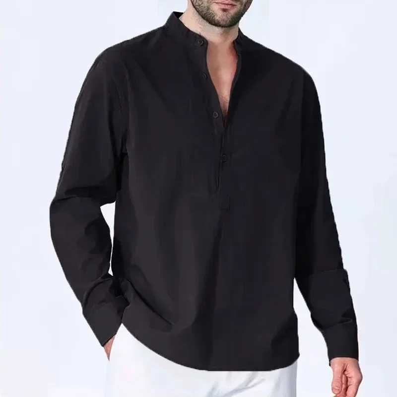 Hawaiian T-Shirts New Mens Cotton Linen Shirts for Men Casual Lightweight Shirts Long Sleeve Crew Henley Beach Shirts Z240918