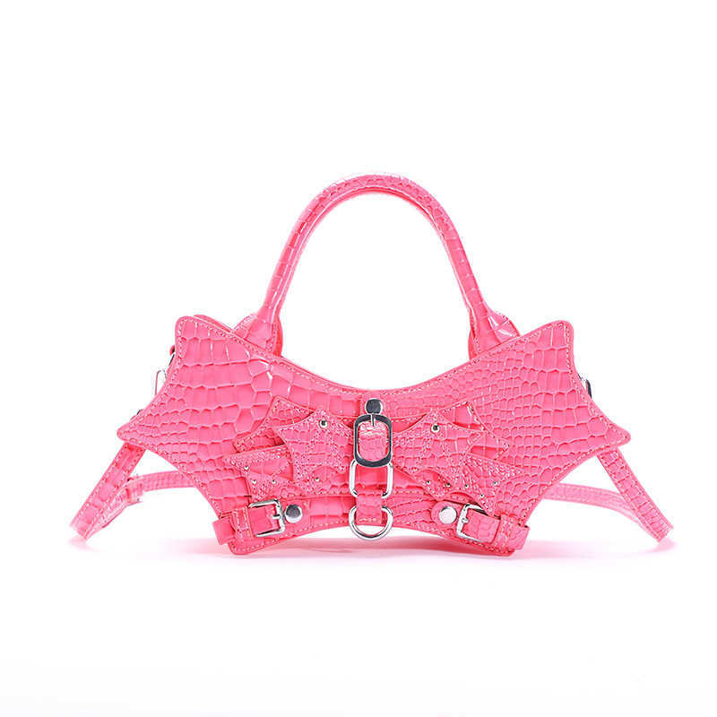 CMM Women s Bag New Wing Bat Shiny Finish Leather Texture Stone Pattern Handbag Belt Needle Buckle Shoulder 240918