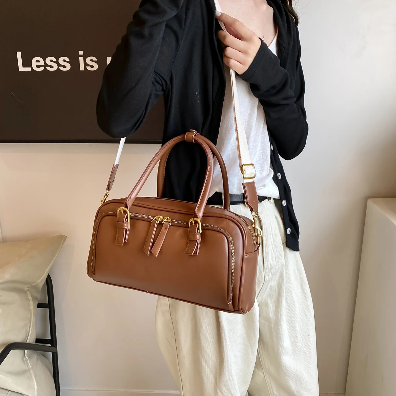 Retro Handbag Simple Commuting Womens Bag 2024 Korean Style Casual Large Capacity Shoulder Crossbody Bowling Bolsos 240914ZYl