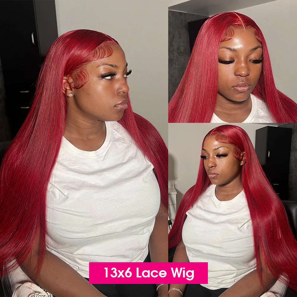 Bury 13X6 HD Front Wig 13X4 Straight 99J Red Colored Lace Frontal Human Hair Wigs For Women 220% Density
