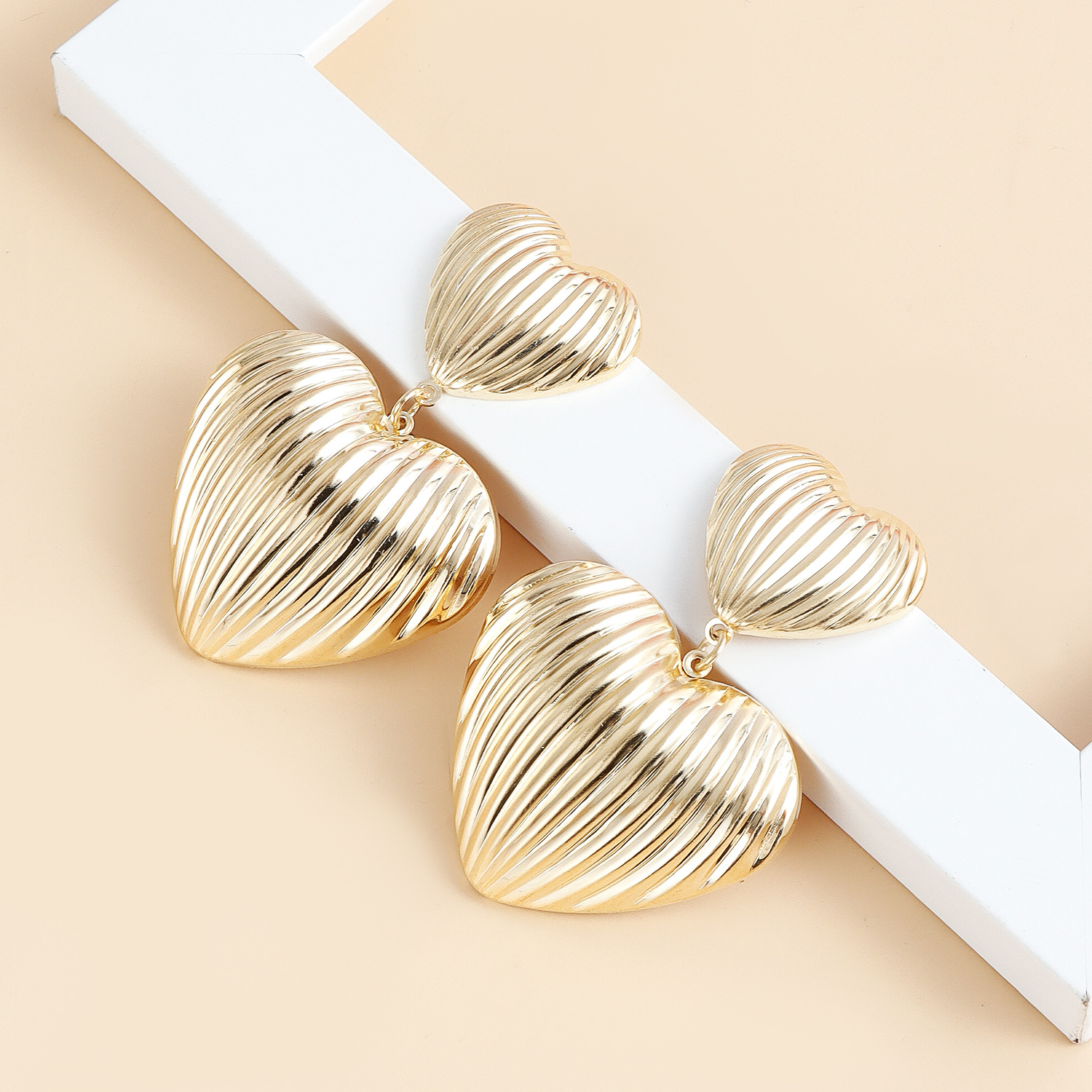 Double Heart Dangle Drop Earrings For Women Gold Plated Stainless Steel Vintage Luxury Jewelry Lady Party Birthday Wedding Gifts Daily Outfit
