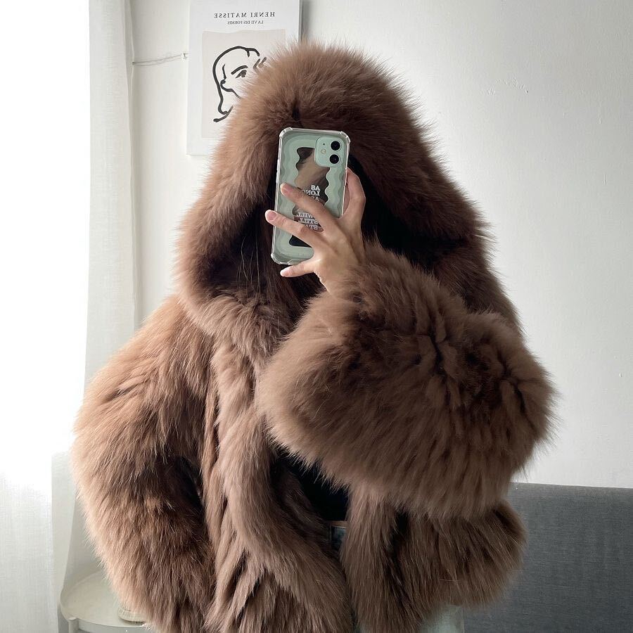 FURTJY New Style Jackets Autumn Winter Knitted Women Double Long Sleeve Woven Er Fashion Real Fox Fur Coat