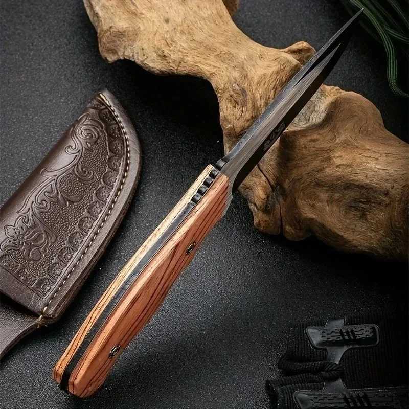 Portable camping survival knife small straight knife with sharp edges outdoor knife handmade meat knife (including knife cover) W240918