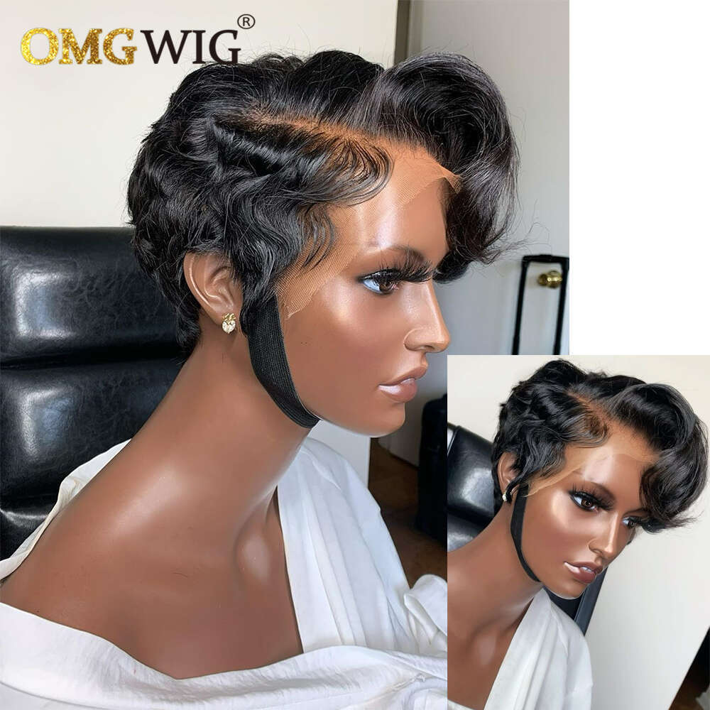 13X4 Lace Frontal Wig Brazilian Remy Human Hair Wigs For Women Wavy Preplucked Haire 13X6x1side Part Short Bob With Bangs