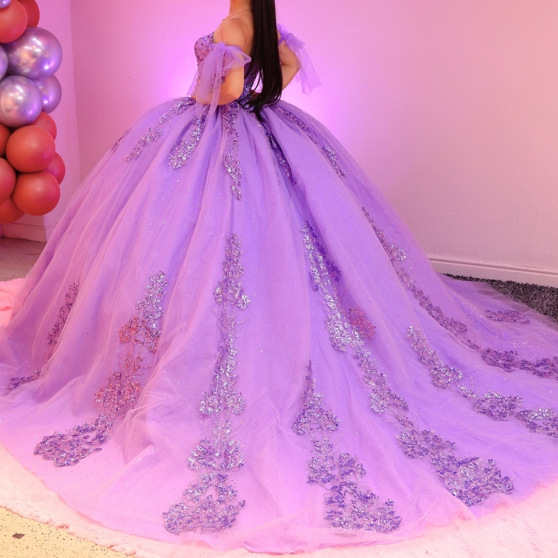 Lilac Quinceanera Dresses Off The Shoulder Princess Beads Tull Party Birthday Sweet 16 Dress Vestidos 15 De Anos