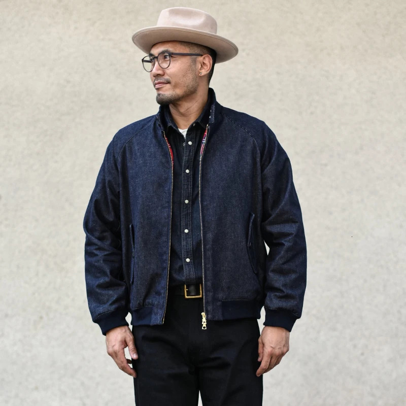 Sauce Zhan Mens Vintage Golf Denim Jacket For Man Classical Gentleman Work Coats Indigo Regulat Fit