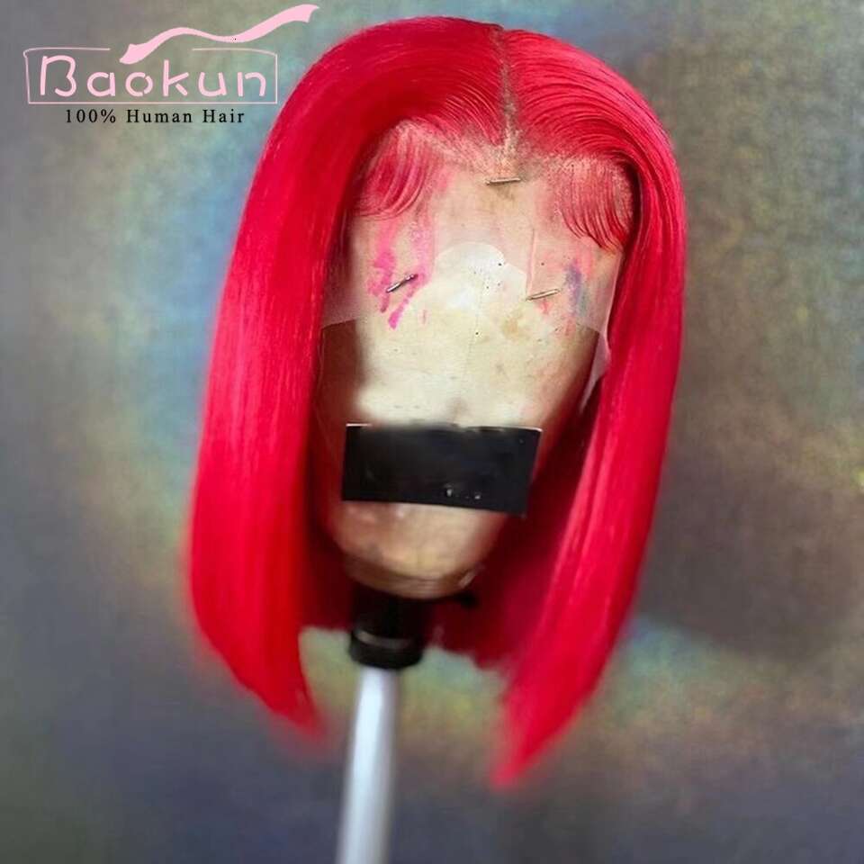 Mint Green Red Wigs Brazilian Short 360 Lace Front 13X4 HD Bob Straight Frontal Wig Human Hair